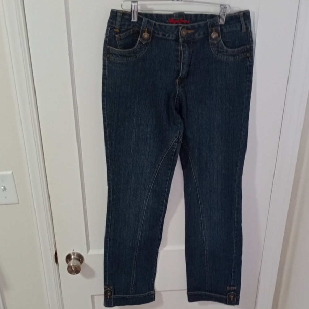 Juniors Vega Button Cuff Dark Wash Jeans